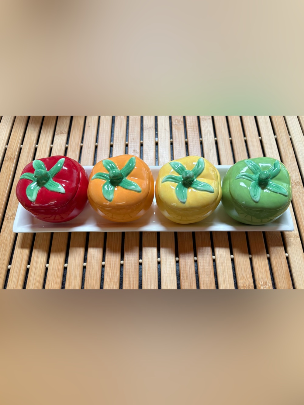 Boston Warehouse Bell Pepper Shaped & Colored Ceramic Condiment Serving Set